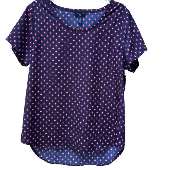 GAP Tops - Gap Women Navy Pink Shades Diamond Print Scoop Neck High Low Blouse. EUC